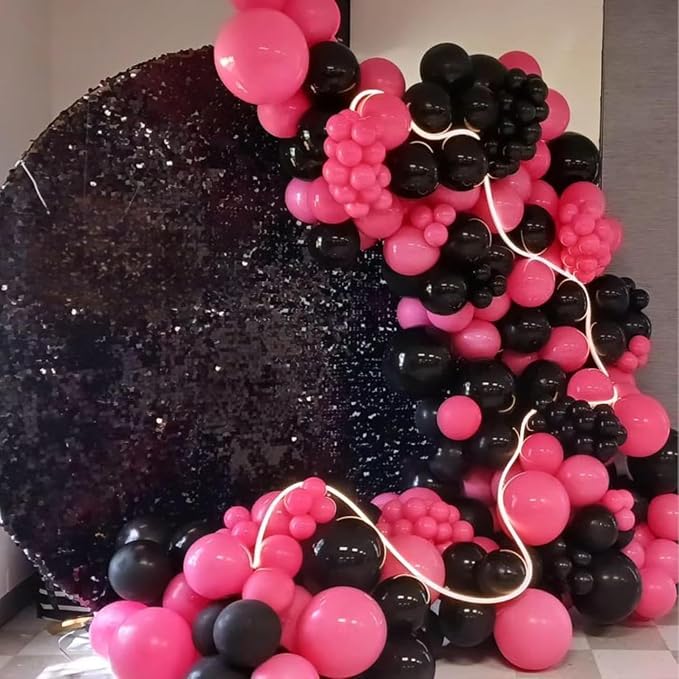 Pink and Black Balloons, 12Inch Pastel Light Rosa and Metallic Latex Balloons - Image 6