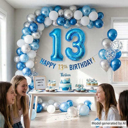 Light Blue Number 13 Balloon 40 Inch, Shiny Foil Numeral - Image 2
