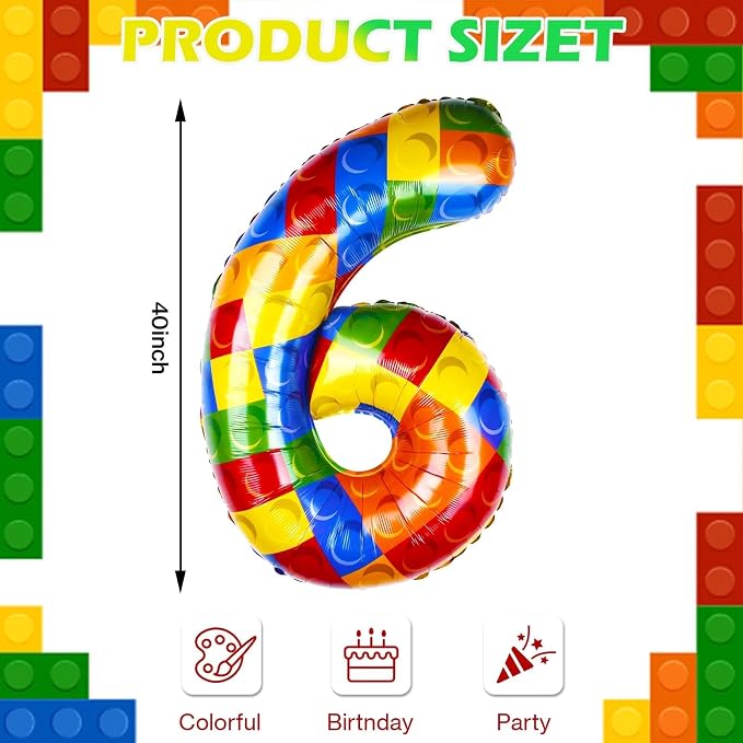 40 Inch Building Block Number Balloon Colorful Block Foil Balloons Block Themed - Image 2