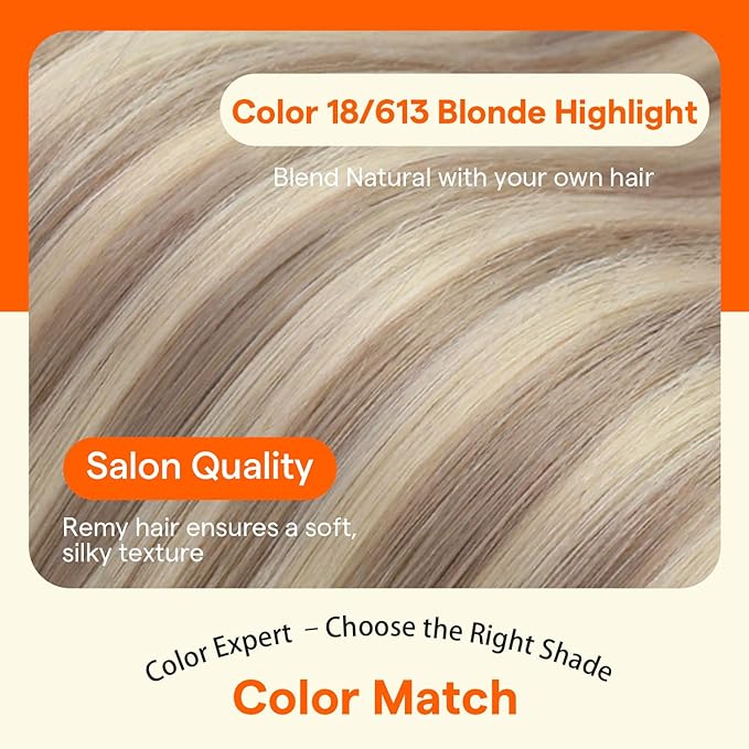 Full Shine Seamless Clip in Hair Extensions Human Hair, Highlights Blonde to Ash Blonde Real Hair Extensions Clip in, Seamless Wefts for Thin Hair Add Volume, 4Pcs 16Inch 65 grams