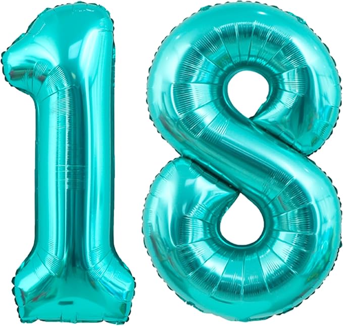 40 Inch Big Teal Blue Number 18 Foil 0-9 Mylar Helium Balloons | Large Digital by SULALABOO