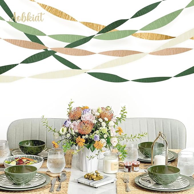AOBKIAT Wedding Streamers Party Decorations, 5 Rolls Olive Green Crepe Paper | - Image 7