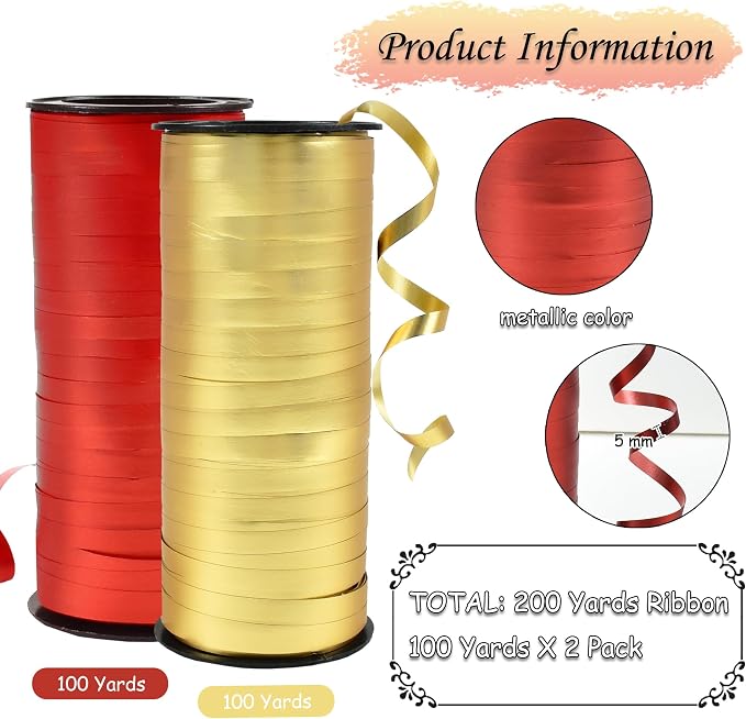 BEISHIDA Red and Gold Curling Ribbons Balloon String Ribbons - Image 2