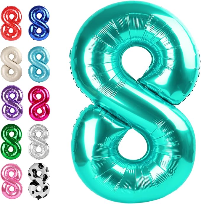 Teal Blue Number 8 Balloon 40 inch, Balloon numbers party supplies, deco photo by Upgesy