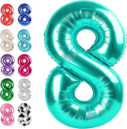 Teal Blue Number 8 Balloon 40 inch, Balloon numbers party supplies, deco photo by Upgesy