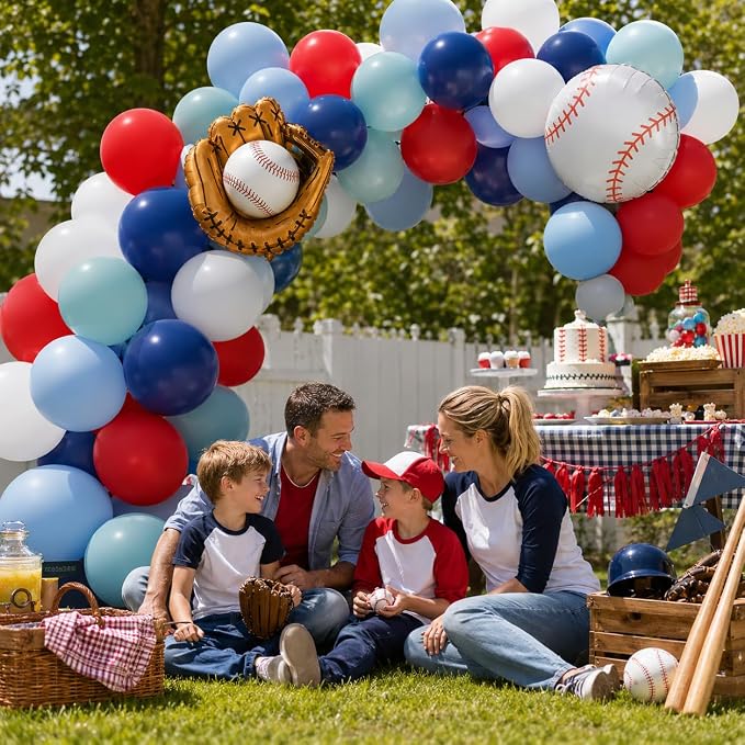 Baseball Balloons, 12 Inch Navy Blue Red White Light Dusty Blue Balloons - Image 6