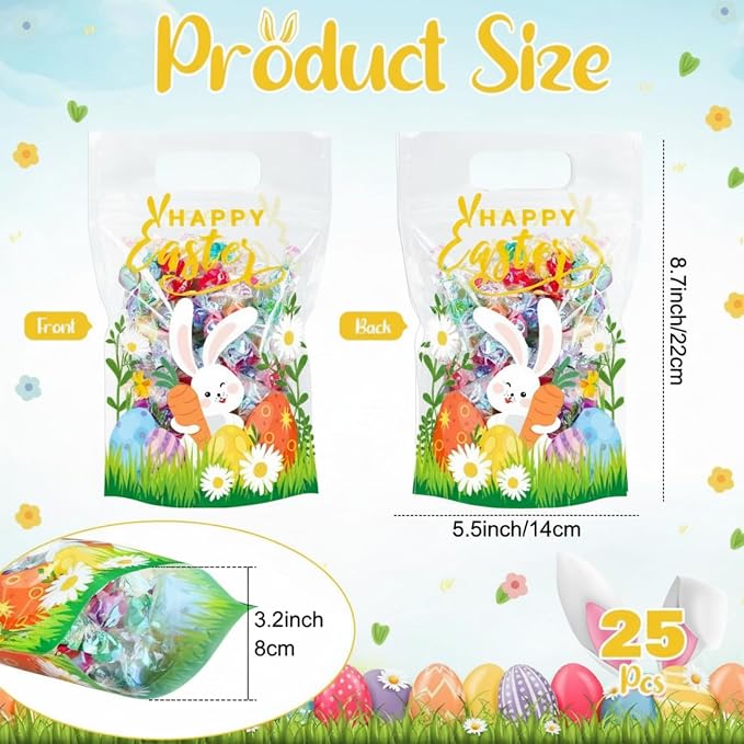 Fuutreo 25 Pcs Happy Easter Gift Bags Self Sealed Bunny Pouches Spring Favor - Image 2