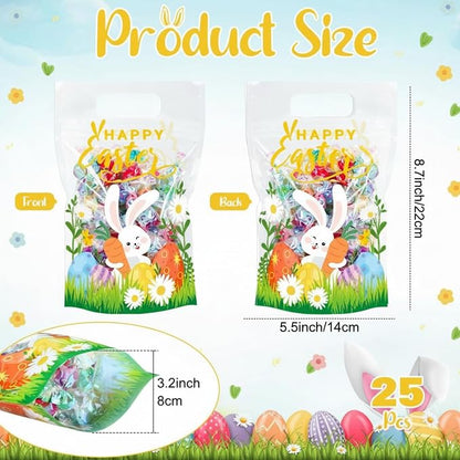 Fuutreo 25 Pcs Happy Easter Gift Bags Self Sealed Bunny Pouches Spring Favor - Image 2