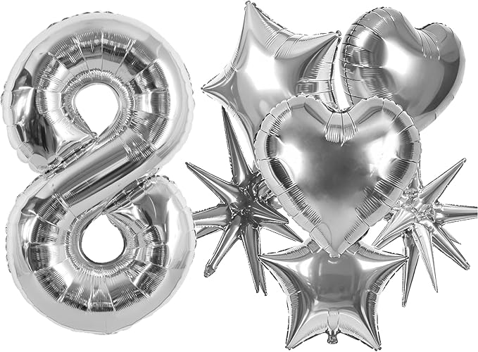 TONIFUL 8th Birthday Balloons Kit 40Inch Silver Large Number 8 Foil Balloon | by TONIFUL