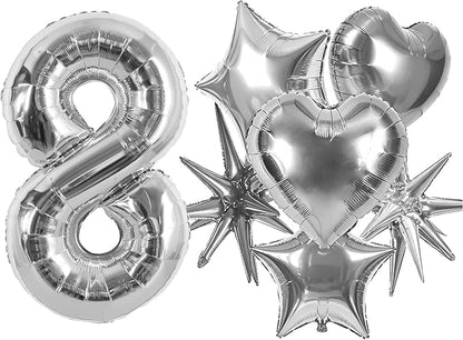 TONIFUL 8th Birthday Balloons Kit 40Inch Silver Large Number 8 Foil Balloon | by TONIFUL