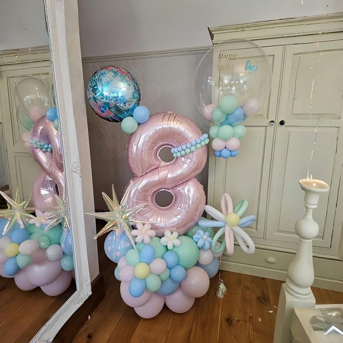 Pastel Pink 8 Balloons, Self Inflating Digit 8 Balloons - Image 6