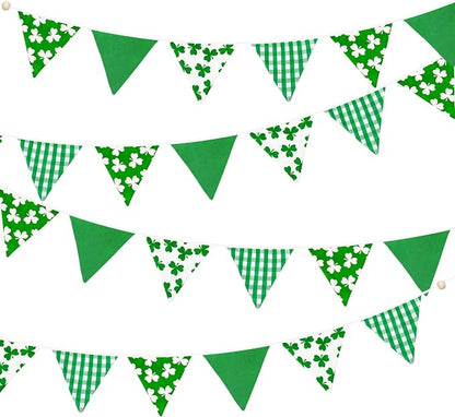 2 Sets of Shamrocks Nursery Garland 20Pcs Green Plaid Clover Pennant Banner by pinkblume