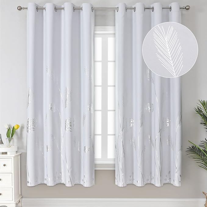 Greyish White and Silver Print Curtains 72 Inches Long Room Darkening Curtains by ESTELARTEXTILER