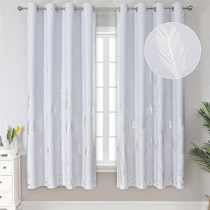 Greyish White and Silver Print Curtains 72 Inches Long Room Darkening Curtains by ESTELARTEXTILER