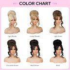 REECHO Messy Bun Hair Piece with Bangs – 2-in-1 Drawstring Ponytail Extension Updo Wig & Hair Topper with Long Side Bangs, Natural-Looking Hair Bun Hairpieces for Women - Honey Blonde