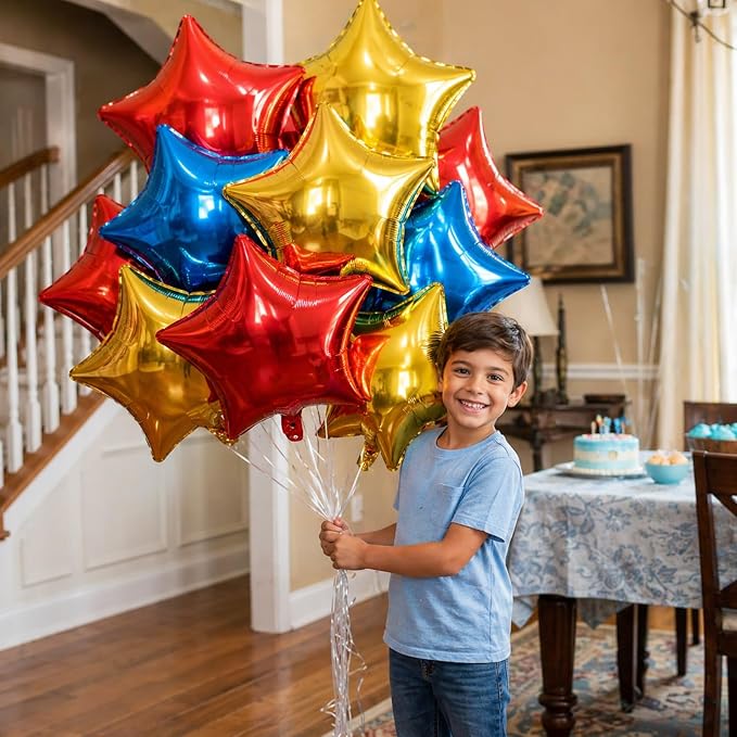 Blue Red Gold Foil Balloons Star 12 Pcs, 18 Inch Large Metallic Royal Blue Red - Image 7