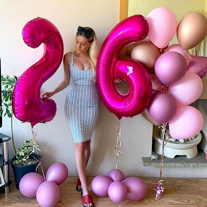Hot Pink 26 Number Balloons, 40 Inch Giant Number 26 Balloons Foil Mylar Helium - Image 3