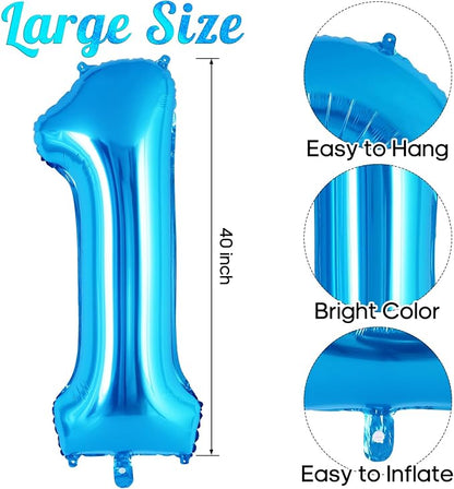 Blue Number 1 Balloon 40 Inch, Big Large Foil Helium Number Balloons, Jumbo - Image 3