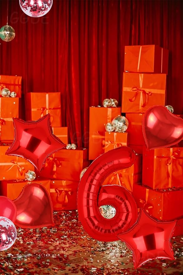 40 Inch 6 Red Number Balloons Mylar Foil Balloons 6th Birthday Party Decor | - Image 5