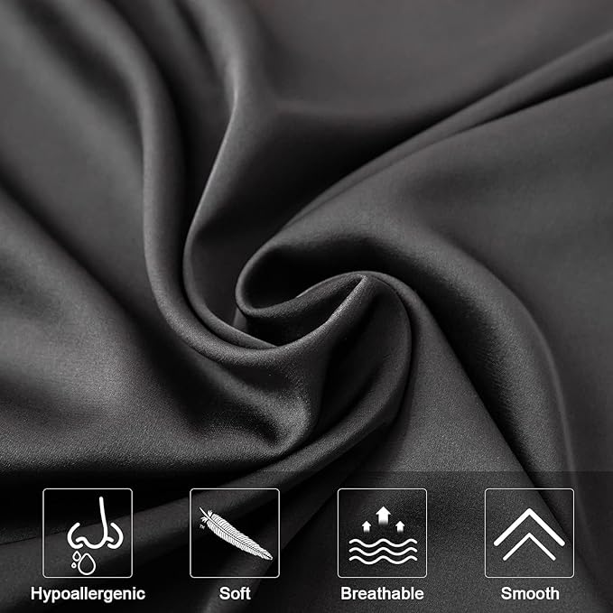 Mulberry Silk Pillowcase for Hair and Skin,Cooling Silk Pillow Case with Hidden Zipper,Allergen Proof Dual Sides Soft Breathable Smooth Silk Pillow Cover for Women (Black, Body)