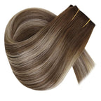 RUNATURE Brown Ombre Blonde Wire Hair Extensions Real Human Hair, Invisible Wire Hair Extensions Remy Straight Hair，One Piece 14 Inch 70g #3/8/22 Walnut Brown to Light Brown with Light Blonde