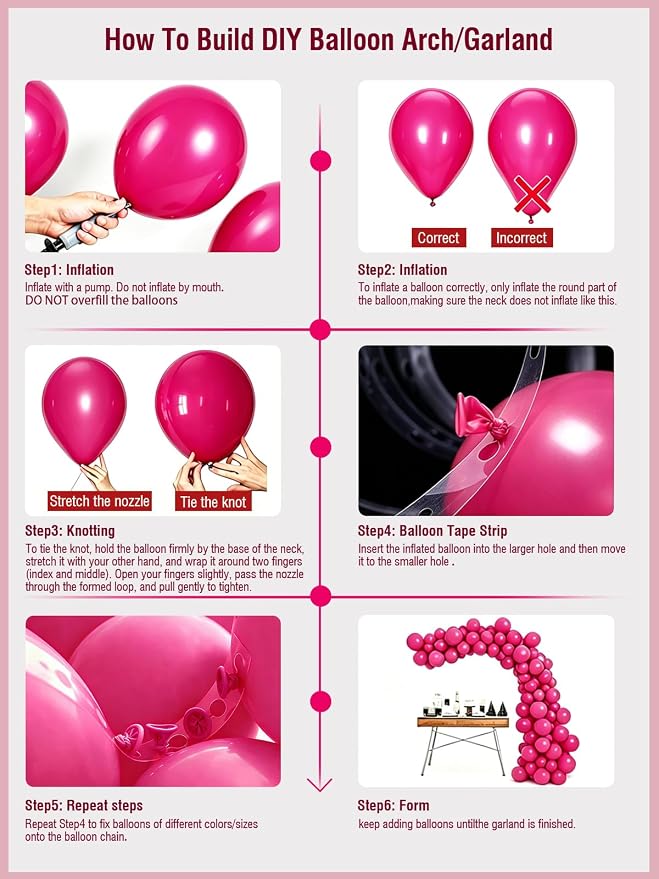 CVPARTON Pink Balloons 12 Inch 55 Pcs Metallic Pink Balloons light Hot Pink - Image 6