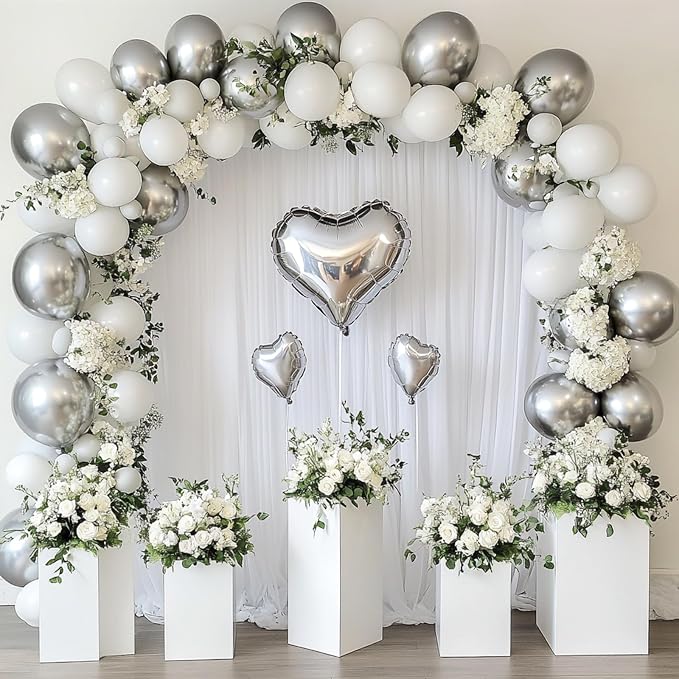 APLANET 150pcs Silver Balloons Different Sizes 18 12 10 5 Inch, Latex Balloons - Image 6