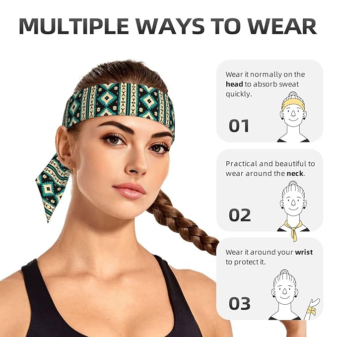 Boys Girls Tribal Navajo Aztec Geometric Ethnic Pattern Sports Sweatband Multi Style Beauty Skinny Hair Band Headdress for Yoga Travel Spa