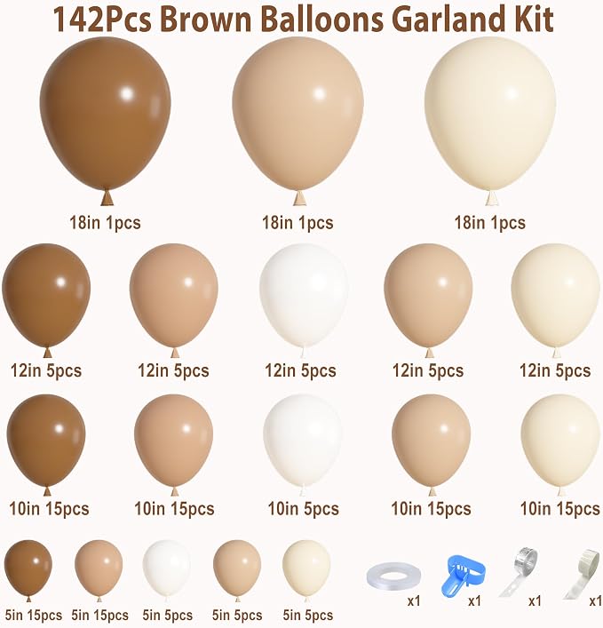 142Pcs Brown Balloons Garland Arch Kit Different Size | Nude Coffee Brown Boho - Image 2