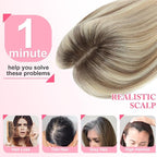Hair Toppers for Women Real Human Hair Topper for Women with No Bangs Hairpieces Comfortable and Breathable 10 Inch Swiss Base 3D 360°Cover (Ombre Light Brown with Blond Highlight, 10 Inch-3D-Side)