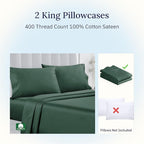 California Design Den King Size Pillowcase Set - 400 Thread Count, 100% Cotton Sateen, Set of 2 Pillow Covers, Soft and Breathable - Hunter Green