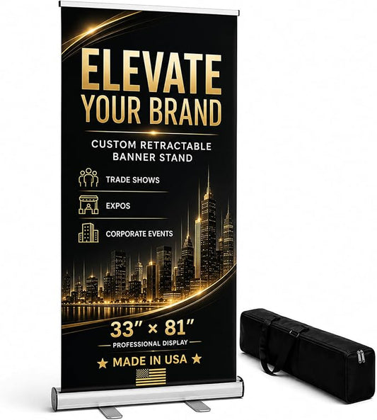 Custom Retractable Banner with Silver Aluminum Stand, Made in USA, Travel Bag by Unknown