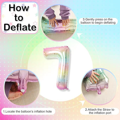 7th Birthday Balloons for Girls, Large Mylar Colorful Multicolor 7 Balloon - Image 9