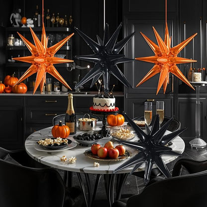 TONIFUL 4 Pcs Explosion Star Balloons Black and Orange Foil Party Decor | 22 - Image 6