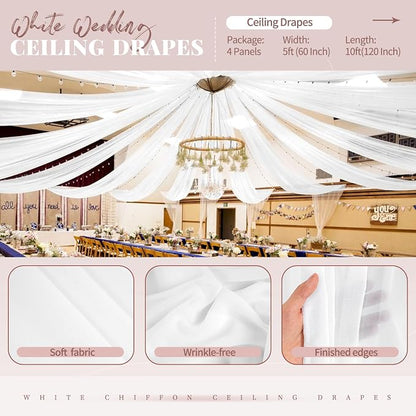 4 Panels White Ceiling Drapes for Wedding Ceiling Drapes 5ftx10ft Wedding Arch - Image 4