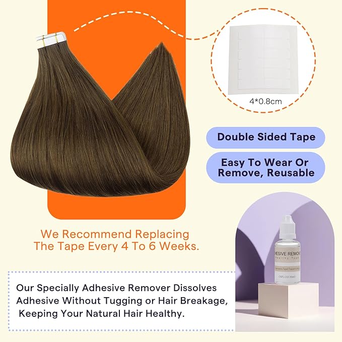 Full Shine Human Hair Extensions Tape in Color 4 Medium Brown Remy Double Sided Human Hair Tape in Extensions 12 Inch Invisible Natural Seamless Skin Weft Extensions 30G 20 PCS for Party