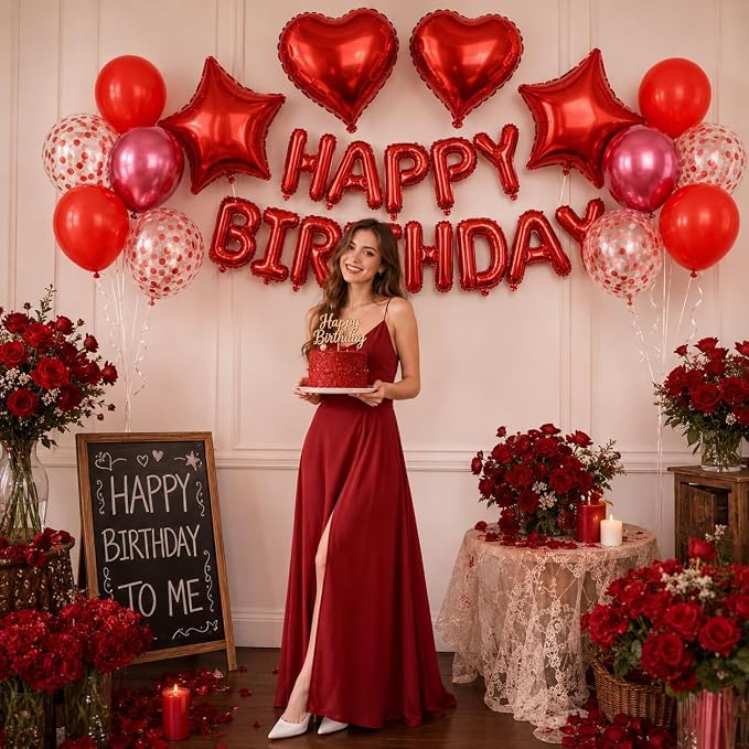 29PC Red Happy Birthday Balloon Banner, 16 Inch 3D Aluminum Letter Banner Sign - Image 3