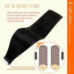 Full Shine 20 Inch Invisible Tape in Hair Extensions Human Hair 1B Off Black Black Hair Extensions Tape in Double Sided Tape in Hair Extensions 50 Gram 20 Pcs Long Straight Skin Weft Natural