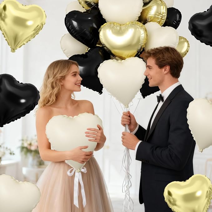Gold Black White Heart Balloons - Image 7
