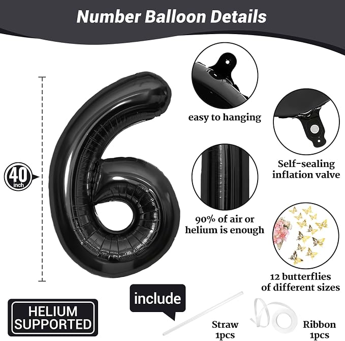 40 Inch Black Number 6 Balloon - Image 2
