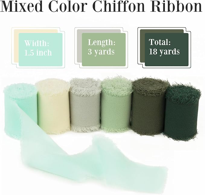 Handmade Olive Green/Olive Fringe Chiffon Silk Ribbon - Image 2