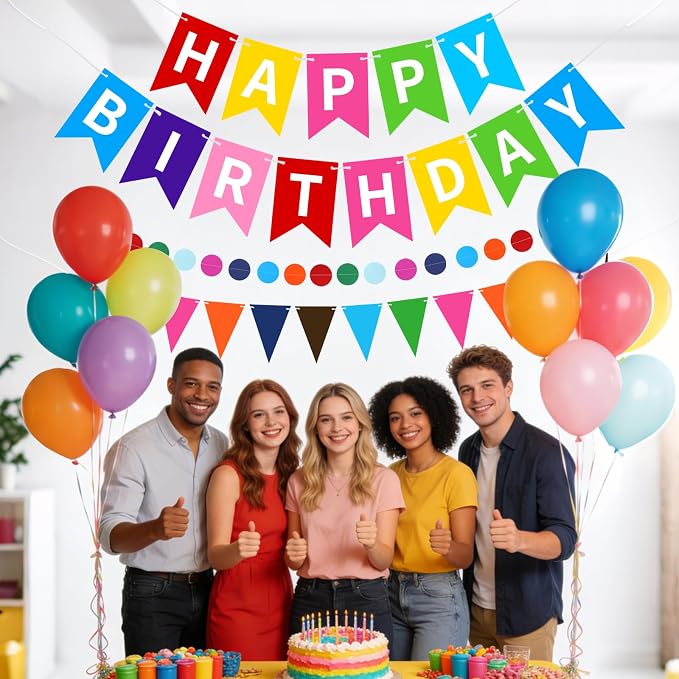Colorful Happy Birthday Banner, Happy Birthday Decorations Hanging Birthday - Image 6