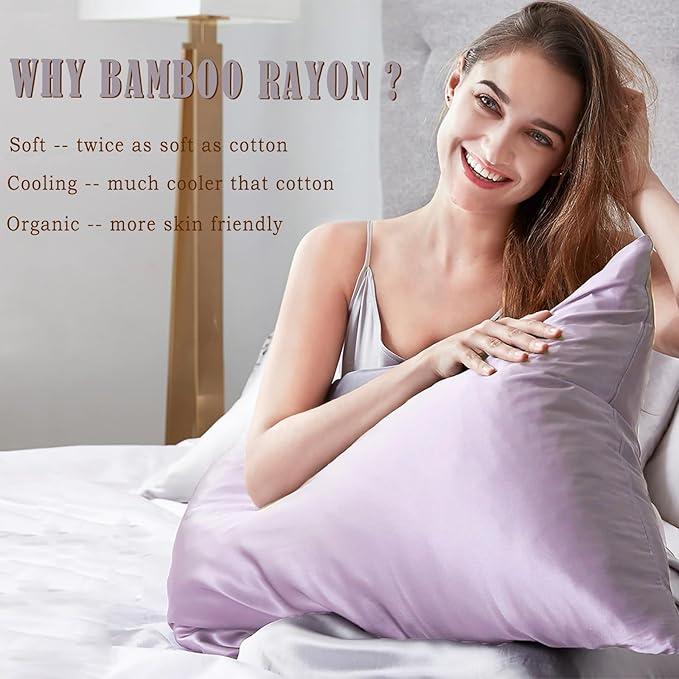 TELUS Body Cooling Pillow Case Cover, Bamboo Rayon & Lyocell Pillowcase with Zipper Closure, Breathable Pillow Case for Hot Sleepers and Night Sweats, 20x54 inches, Light Purple