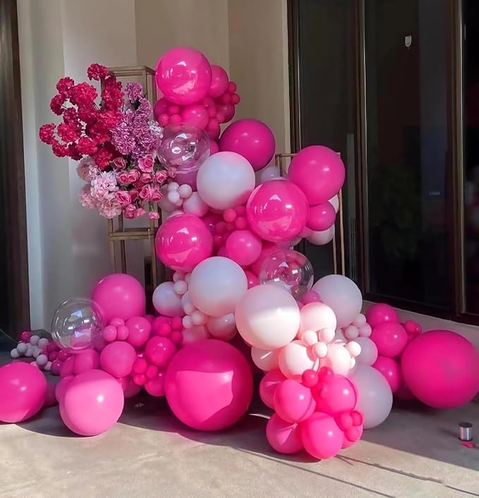 BAUANOOY 100pcs Hot Pink Balloons 12 inch, Bright Pink Latex Balloons - Image 4