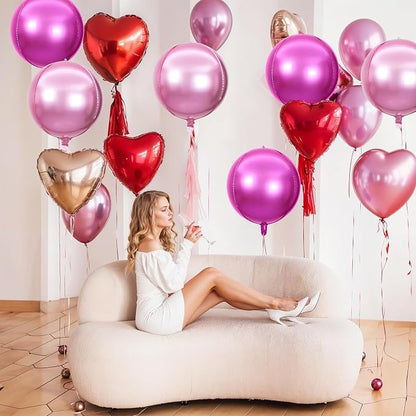 6Pcs Hot Pink and Pink Round Foil Balloons, Giant 4D Round Ball Balloons - Image 7