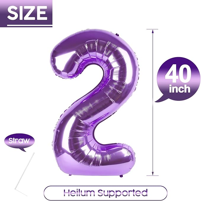 2 Balloon - Purple Birthday Number Balloons, 40 Inch Decorations Men Women | - Image 5