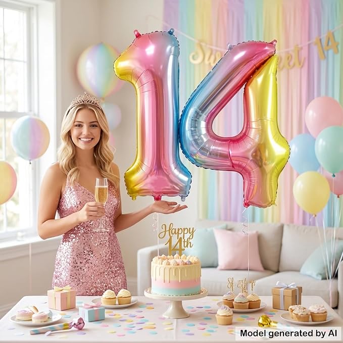 40 Inch Rainbow Foil Number 14 Balloon - Image 4