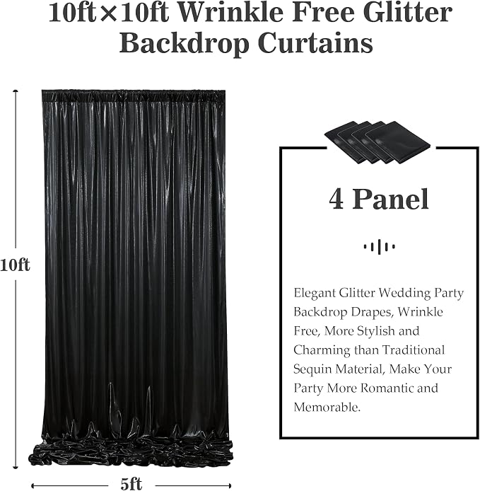 Outpain Thick 20 ft x 10 ft Black Sequin Backdrop Curtain - Image 6