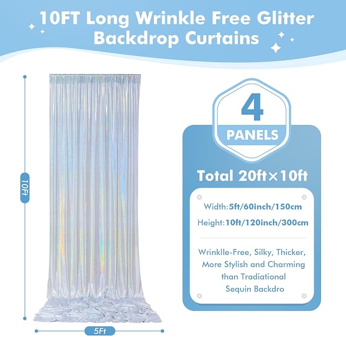 20x10ft Shimmer Silver Sequin Backdrop Curtain - Image 6