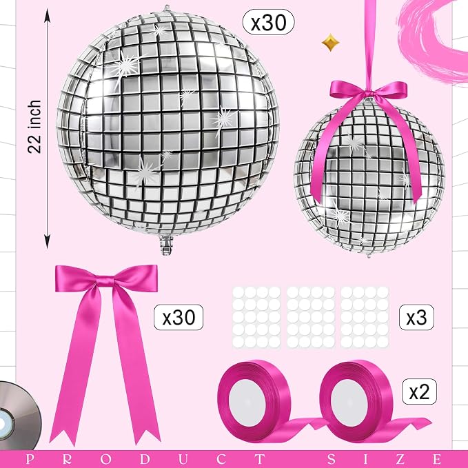 Jenaai 30 Set Round Foil Balloons Bulk 22 Inch 4d Metallic Giant Balloons Set - Image 2